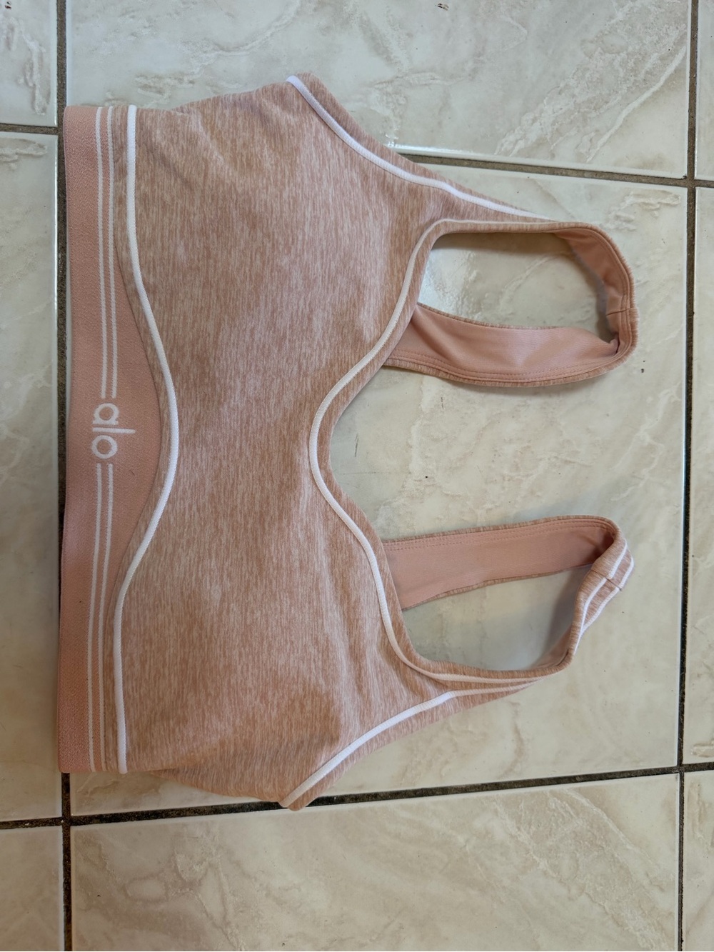ALO Yoga Pink Heather Racerback Sports Bra with White Trim